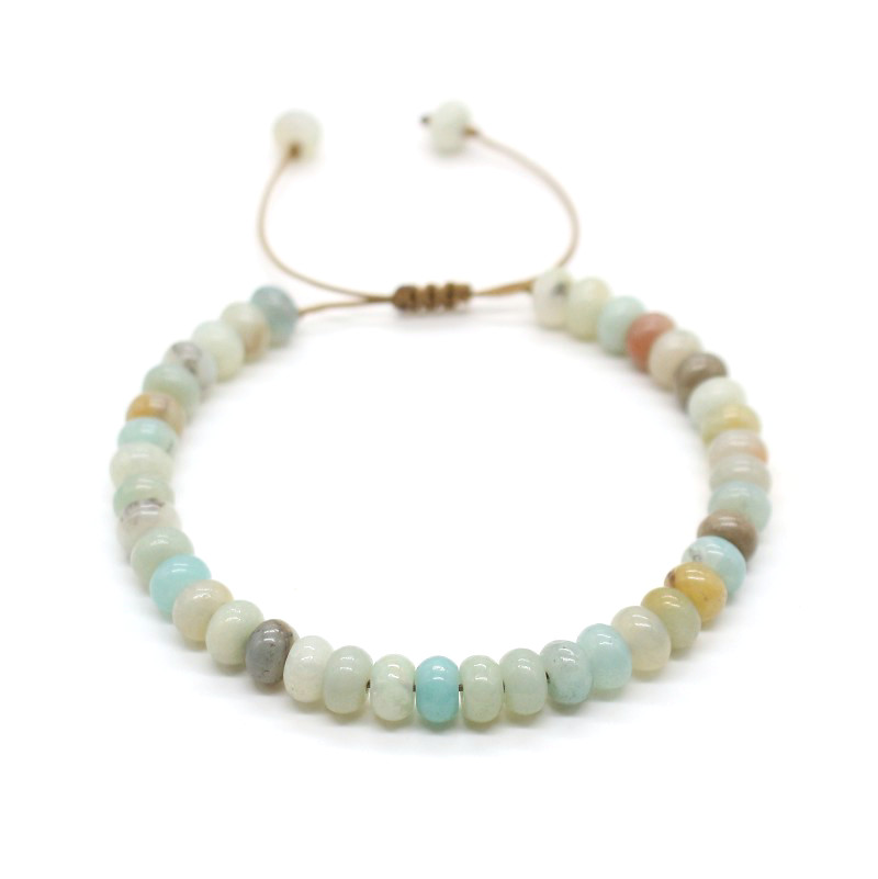 

Cute Bear Natural Amazonite Stone Abacus Beads Bracelet Leather Rope Beaded Adjustable Bracelets For Women Couple Jewelry Gift