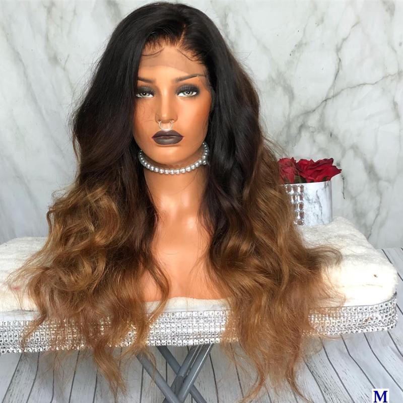 

Simbeauty Ombre Pre Plucked 360 Lace Frontal Human Hair Wigs 1B/Chestnut Brown Body Wave Remy Full Lace 150Density Wig, Lace front wig