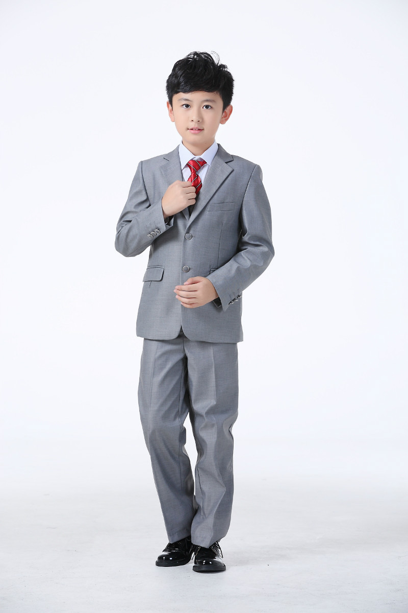 

Kids Wedding Suits Blazers Coat+Blouse+Tie+Pants+Vest Children Suits Costume White Black Gray Color Wedding Dress Boy Suits