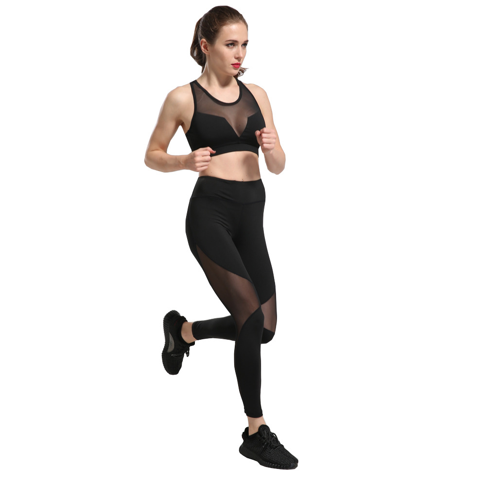 

Wholesale-Women' New Fashion Yoga Pants For Ladies Comfortable Sports Pants Mesh Patchwork Highly Elastic Fitness Leggings Gym Training, Black