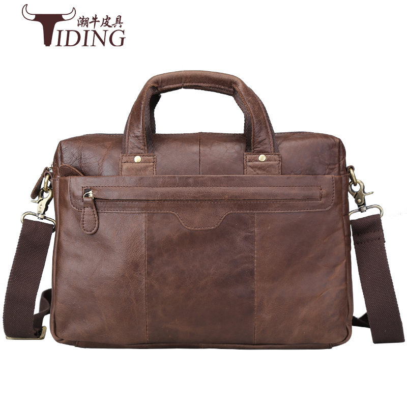 

Crazy Horse leather men's briefcase laptop bags Male bag Vintage Genuine leather Man Handbag 2017 Brown man briefcases