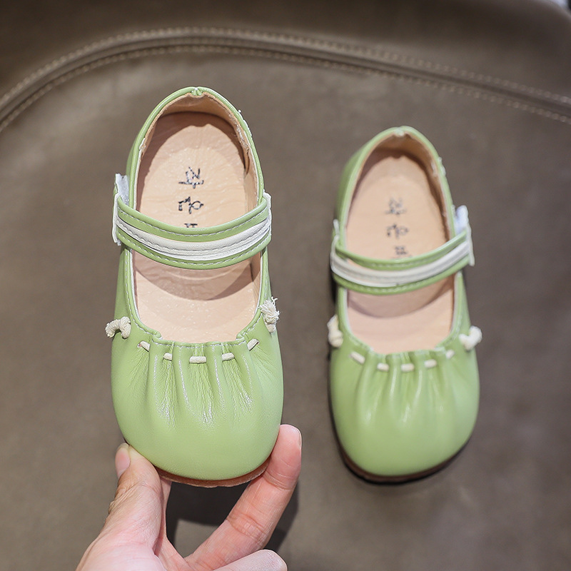 

2020 Spring New Children Shoes Autumn Soft Bottom Pu Leather Girls Princess Flat Soled Baby Non-slip Single Shoes D481, Beige