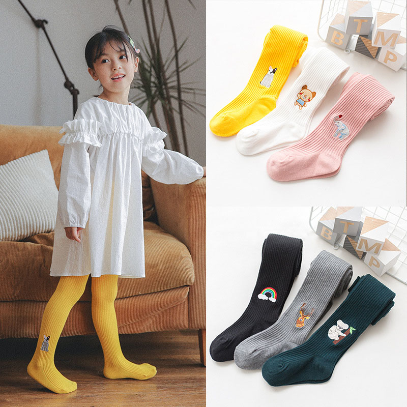 

Girl Pantyhose Cartoon Embroidery Solid Elastic Skinny Keep Warm Pants Baby Kids Clothes Girls Dance Pants 1-8T 07, #6