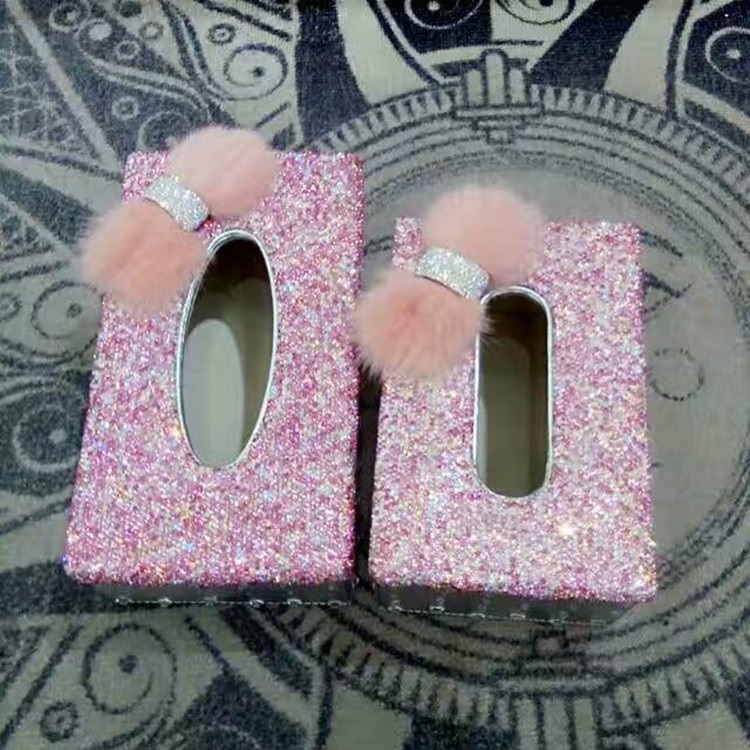 

Beautiful Home Office Paper Towels Container Tissue Box with Bow Tie Crystals Car Tissue Box Cover Case Pink White