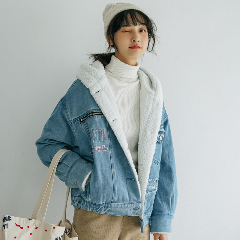 

New Autumn Winter Thick Lambs Wool Basic Denim Jacket Women Loose Coat Plus Size Cotton Warm Velvet Jeans Outerwear woman, As pic