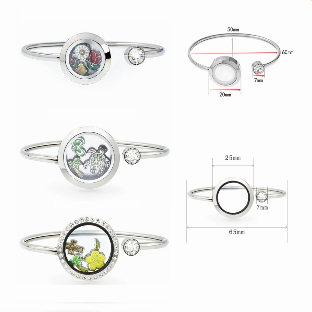 

10pcs 316L Stainless Steel 20mm/25mm Silver Color Floating Lockets Living Memory Locket Bracelet Bangles Free 20pcs charms, Golden;silver
