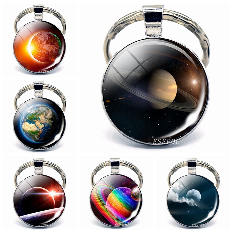 

Planet Keychain Earth Mars Moon Galaxy Series Photo Glass Cabochon Metal Keychain Car Key Holder Handmade Gifts for Him for Her