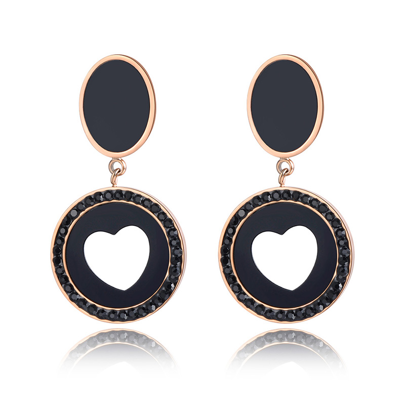 

Stud White Shell & Black Acrylic Heart Love Stainless Steel Earrings Rose Gold Rhinestone Ear Jewelry For Women JE19016