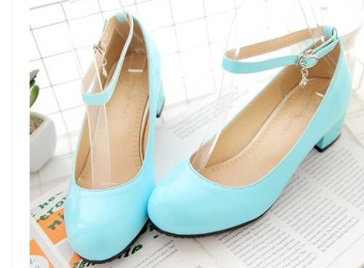 

2019 Women's shoes in Spring and Autumn with New style Middle heel Coarse heel round head@5058, Sky blue