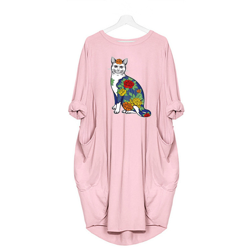 

Colorful Cats Womens Designer Dress Fashion Pattern Dresses Casual Womens Clothes with Pockets Girls Printing 2020 Hot Sale, Black