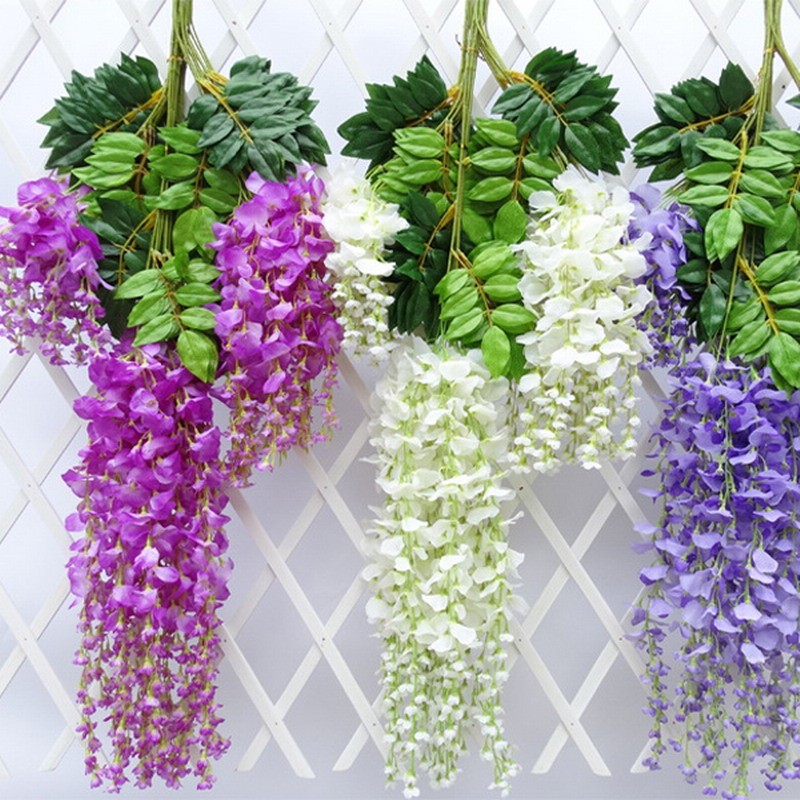 

20pcs/lot Wedding Decor Artificial Silk Wisteria Flower Vines hanging Rattan Bride flowers Garland For Home Garden Hotel