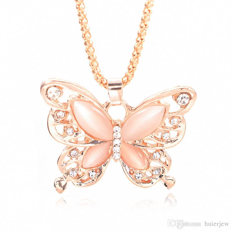 

Gold Chain Beautifully Necklace Fashion Rose Gold Plated Opal Butterfly Pendant Necklace Sweater Chain Gift Charm Butterfly Necklace