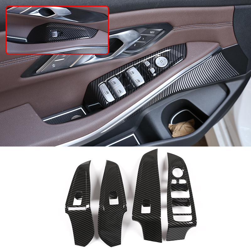 

silver / carbon look Inner Door Armrest Window Lift Button Panel Cover Trim ABS Fit For 3 Series G20 2019 2020