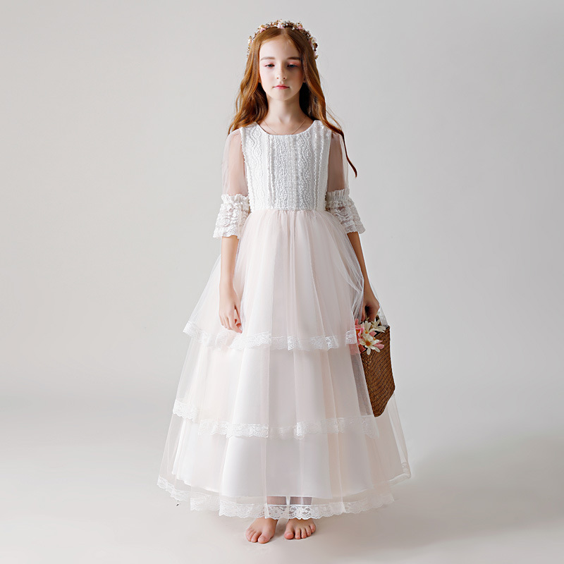 

2020 Girls Dress Elegant White Bridesmaid Kids Dresses For Girls Children Long High-end Evening Princess Wedding Dress, Photo color