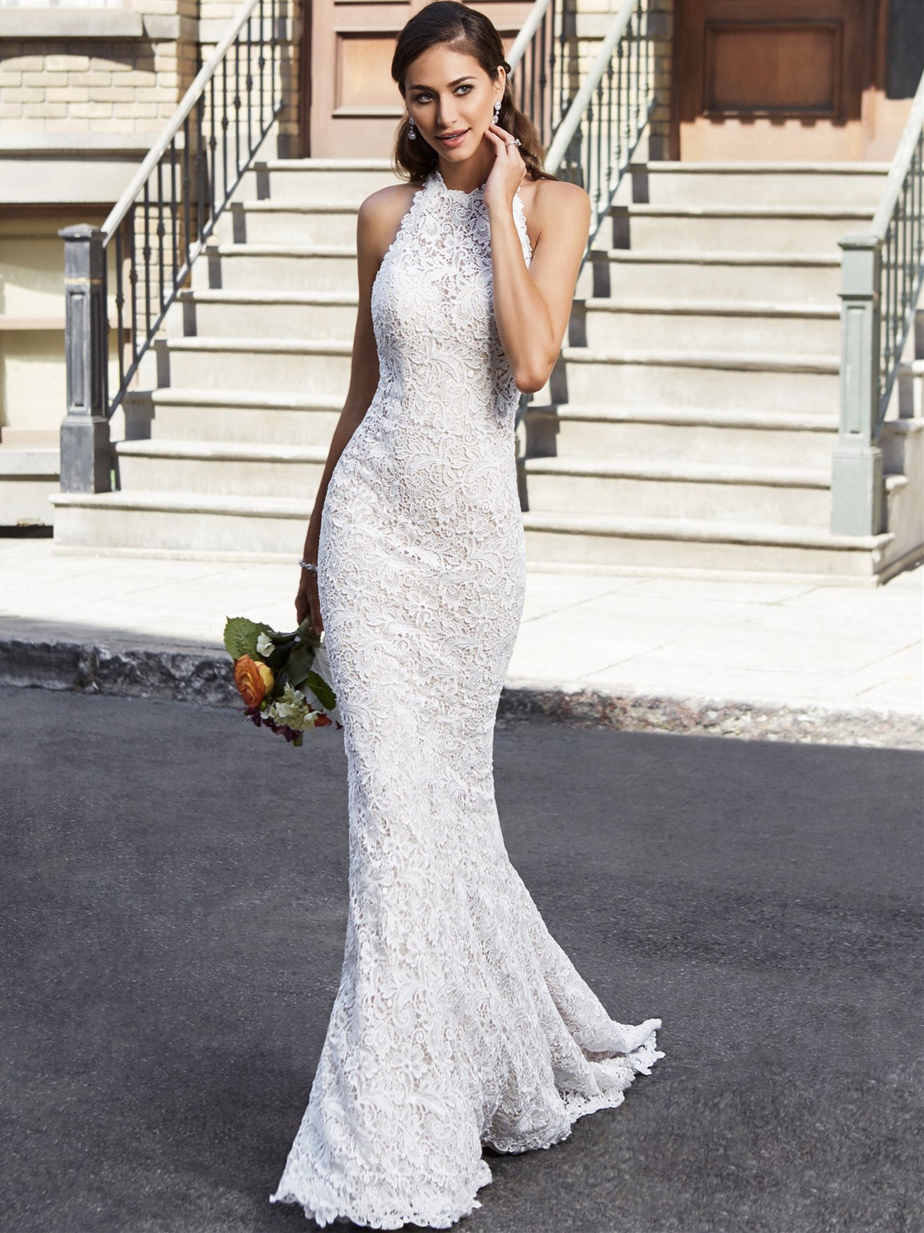 silk cowl neck wedding dress
