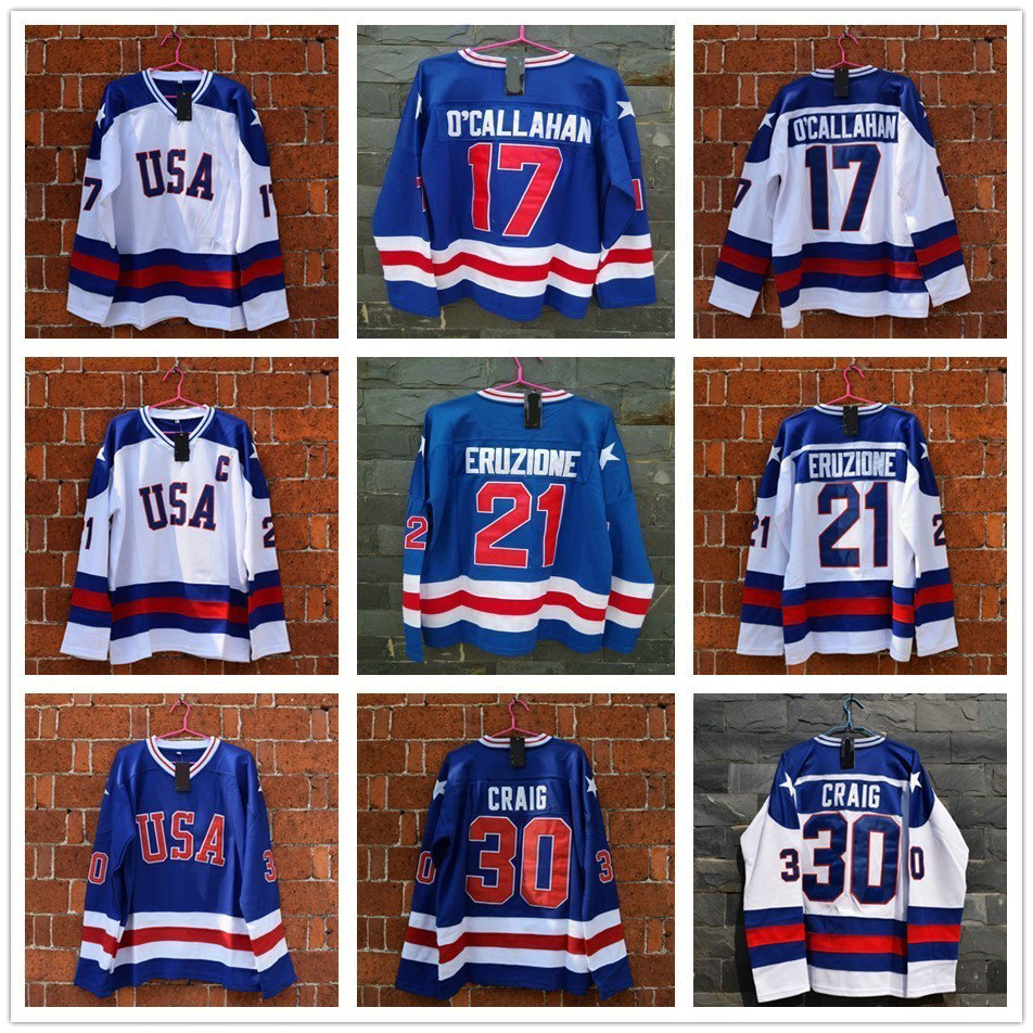 Mike Eruzione Hockey Jersey #21 USA Miracle On Ice Game Stitched Retro White