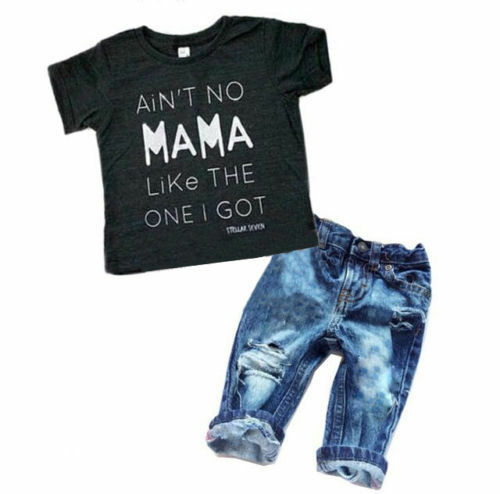 

Newborn Toddler Kids Baby Boys Clothes T Shirt Tee Tops+Denim Pants Outfits Set, White