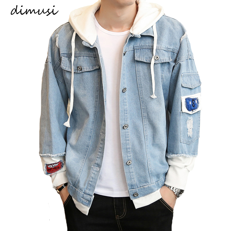 

DIMUSI Autumn Mens Denim Jacket Hip Hop Fashion Thin Ripped Denim Jacket Mens Jeans Jacket Outwear Male Cowboy Coats 3XL,TA294 LY191206, B lu