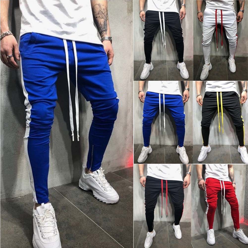 

Men's Long Pants Casual Loose Sport Trousers Men's Sweatpants, White and red