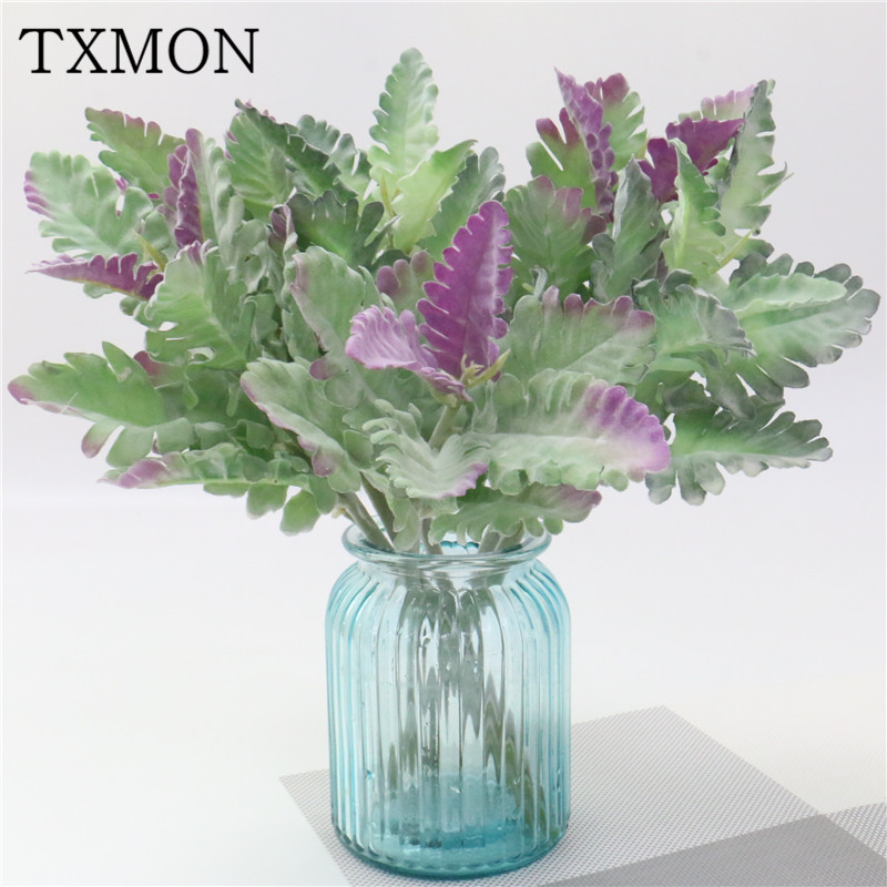 

Branching silver leaf emerald planting acorn leaves home decoration fake flower green plant bouquets matching artificial flowers, White