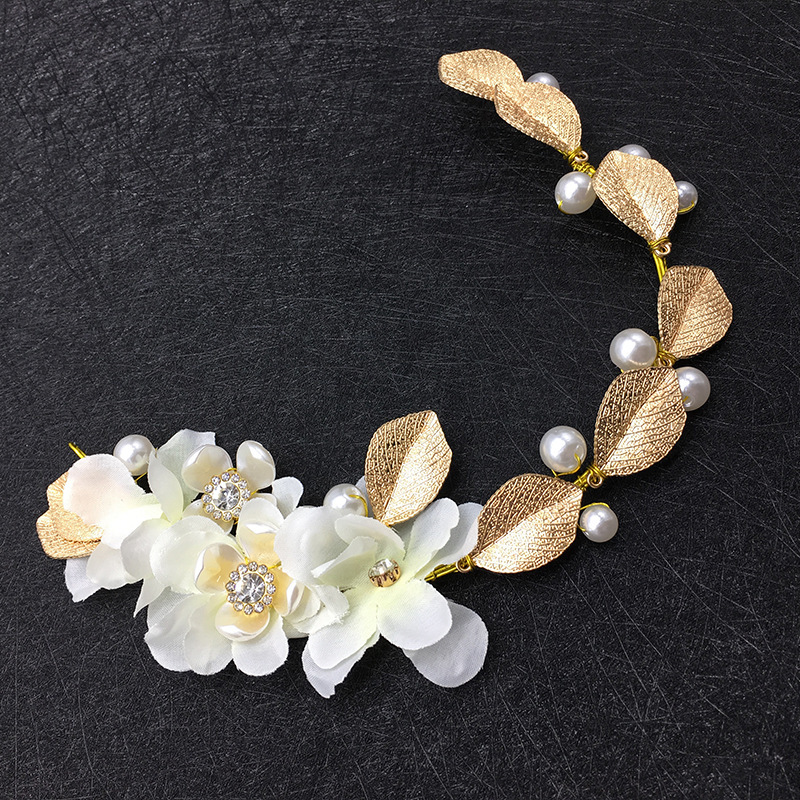 

Bride Wedding Bridesmaid Girl Accessories Hair Decorate White The Cloth Flower Golden Blade Soft Chain Hair Hoop Headwear Heat
