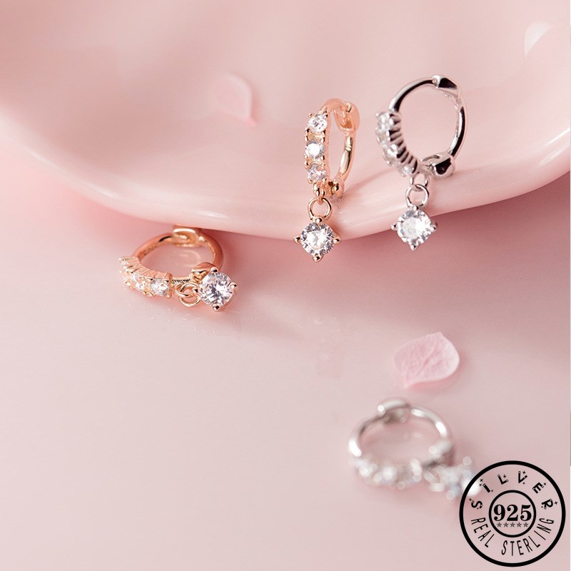 

Hoop & Huggie Fashion 925 Sterling Silver Cubic Zircon Small Hoops Earrings Rose Gold Color Plated Round Circle Ear Rings For Women Girls
