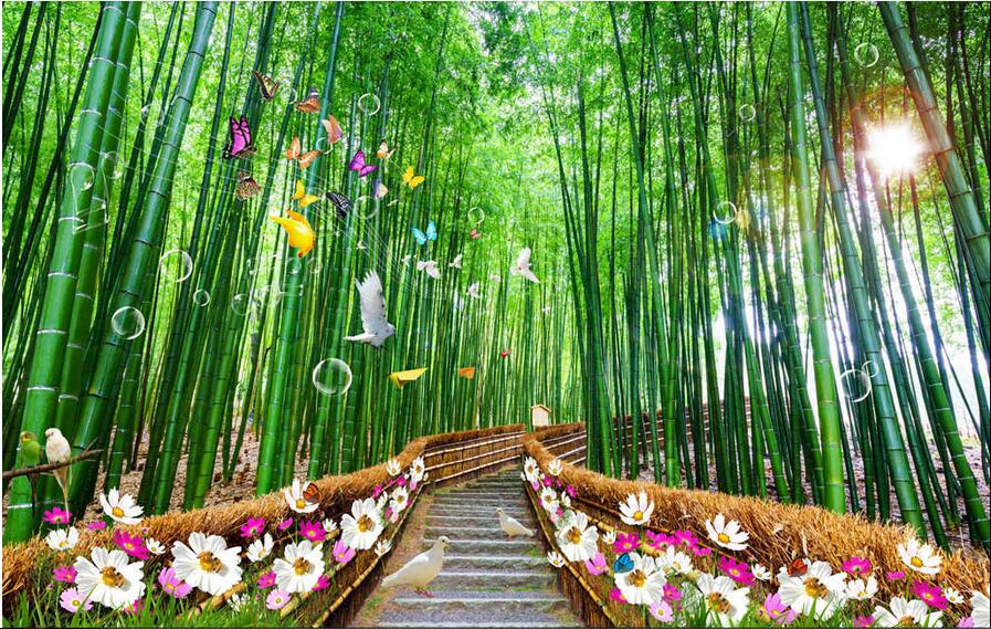 

3d wallpaper custom photo mural Romantic bamboo forest path scenery background home decor 3d wall murals wallpaper for walls 3 d living room, Non-woven wallpaper