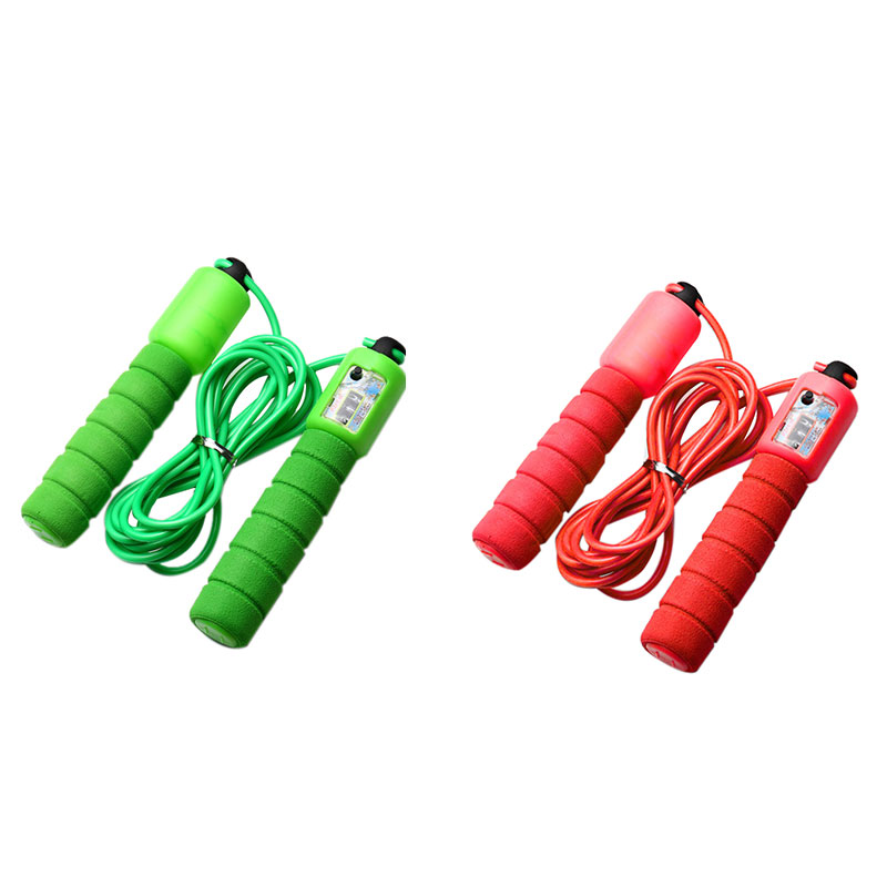 

2x Sponge Counting Jump Rope Professional Electronic Counting Jump Rope Pattern Skipping Fitness Green & Red