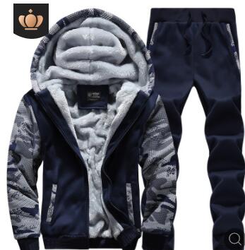 

Men's Tracksuits High Quality Mens Winter Thick Clothing Sets Fleece Hooded Jacket Long Pants Tracksuits 2pcs Outfits, Light grey
