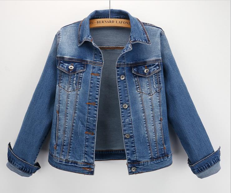 

2019 Jeans Jacket Light Blue Bomber Short Denim Jakcets Jaqueta Casual Ripped Jeans Coat Long Sleeve 2XL Outwear Jacket Coat