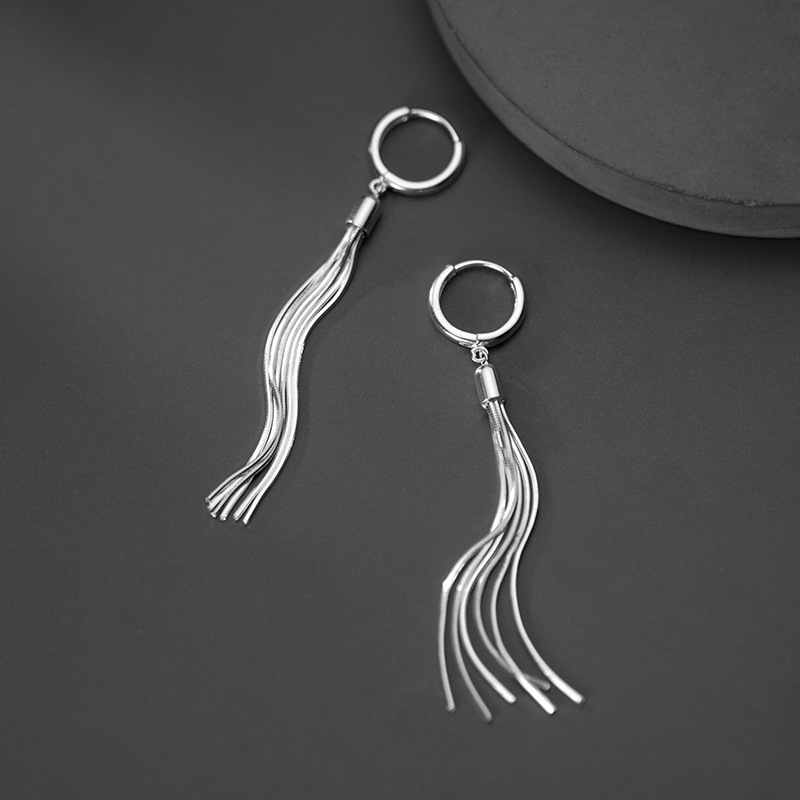 

Genuine 925 Sterling Silver Elegant Tassel Dangle Earrings Simple Fashion Design Sense Jewelry For Women Lady Daughter Gift