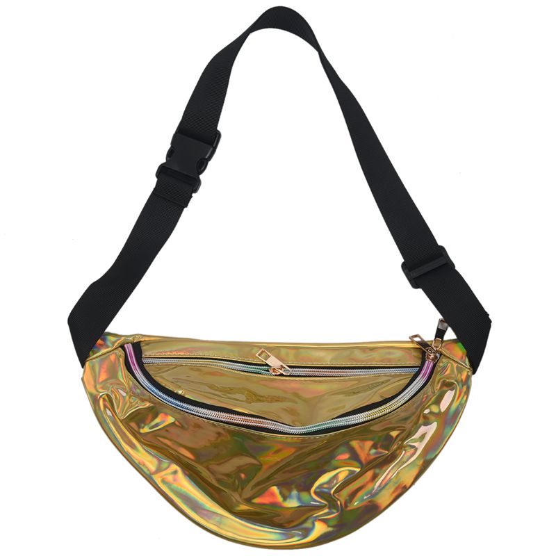 

Fashion PU Fanny Pack Laser Purse Reflective Translucent Waist Chest Bag(Gold