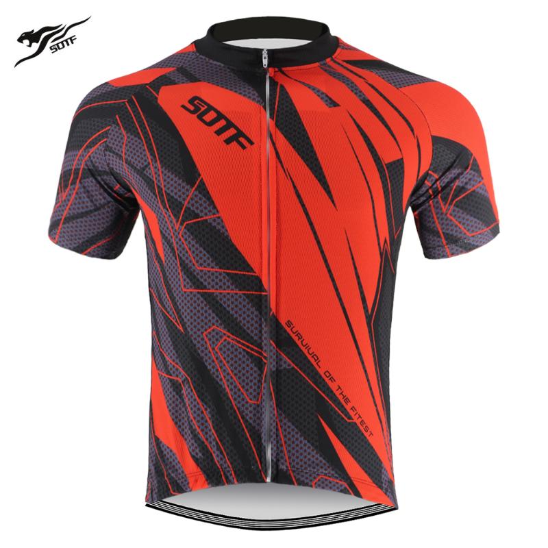 

SOTF Red Geometric Wave Point Men's Cycling Jersey Retro Full Zipper Short Sleeve Mountain Bike Road Bike Clothing Bicycle Sport, Qxsy-20