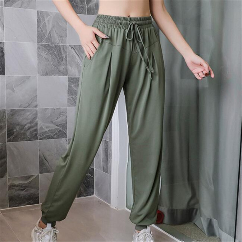 

Loose Gym Yoga Pants Workout Sport Joggers Pants Women Waist Drawstring Fitness Running Sweatpants With Two Side Pocket, Black