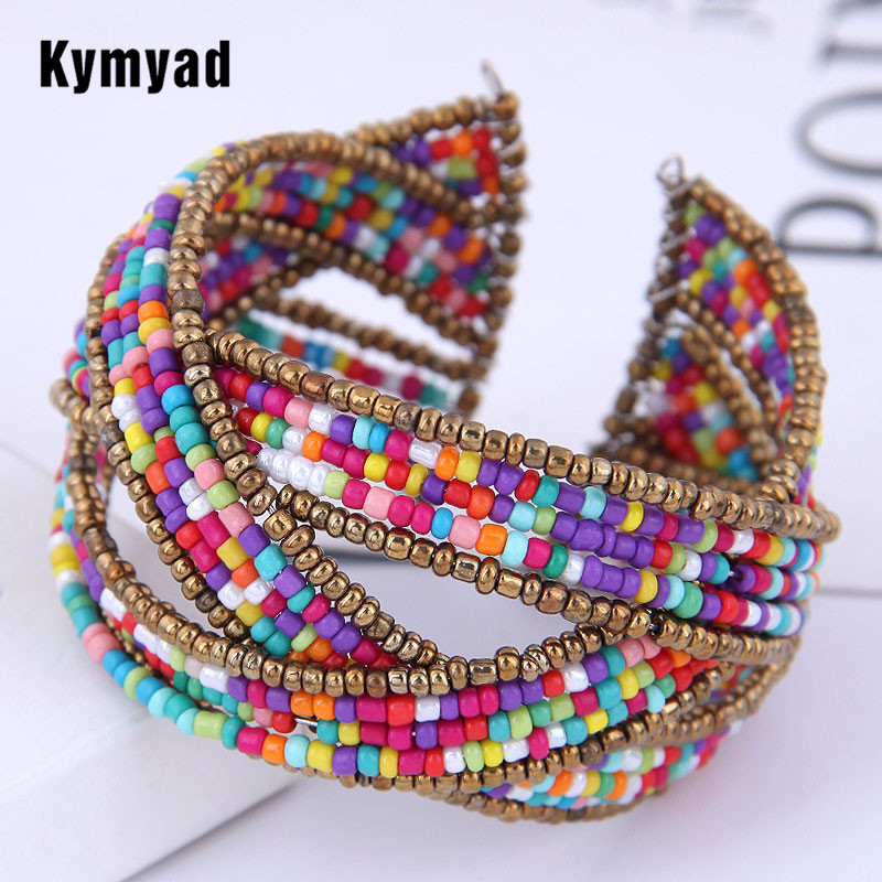 

Kymyad Bohemian Beads Multilayer Bracelets & Bangles For Women Bijoux Bracelet Femme 4 Colors Open