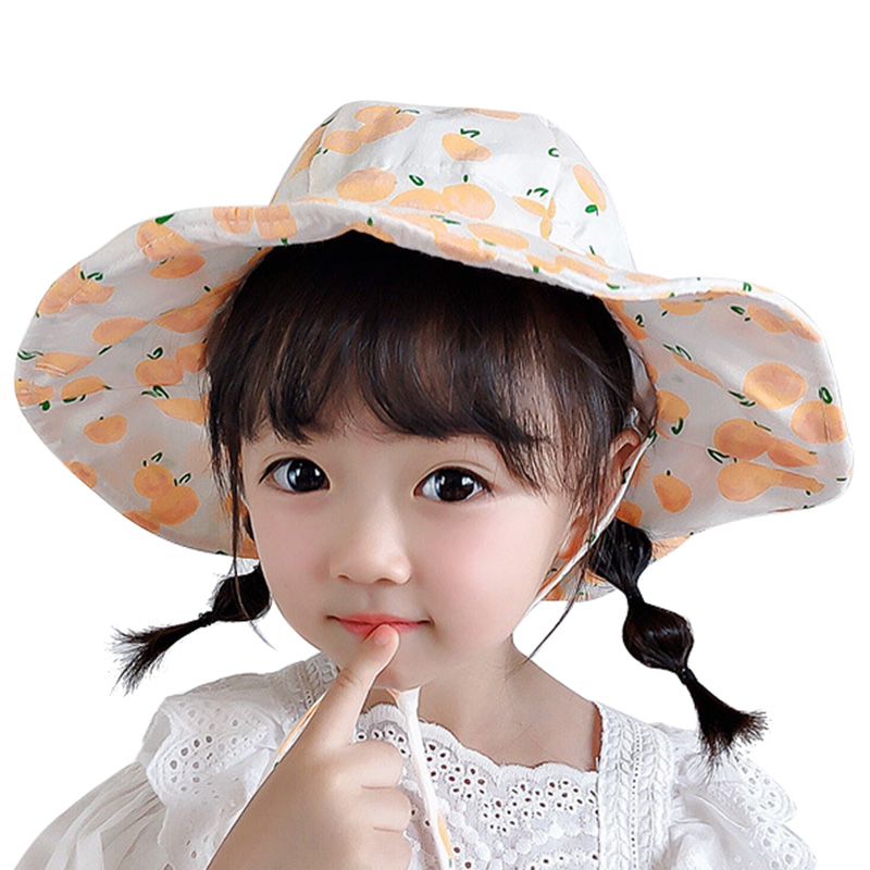 

Baby Hat for Girls Kids Panama Sun Cap Adjustable Child Toddler Girl Bucket Fishing Hat Fruit Cotton Chapeau 1-5 Years, Orange
