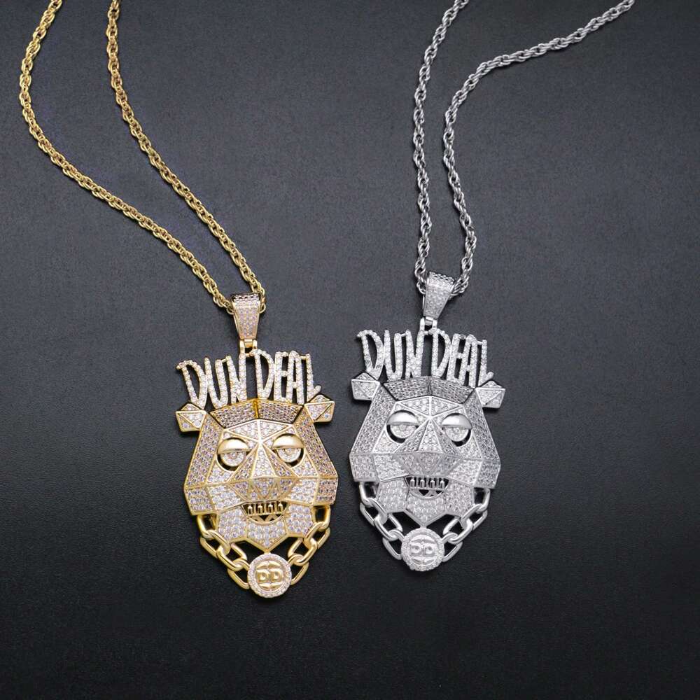 

hip hop DUN DEAL dog head pendant necklaces for men women luxury Robot dog pendants 18k gold plated copper zircons letters capital necklace