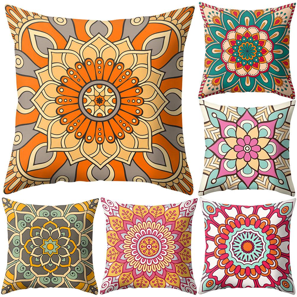 

40# 45x45cm Mandala Flower Square Cushion Cover Pillow Case Sofa Bed Car Chair Decor Pillowcase, Beige