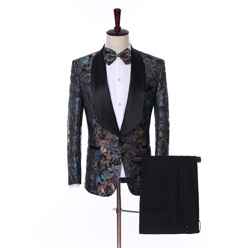 

New Arrival Costume Embroidery Slim Fit Wedding Suits Groom Prom Tuxedo Terno Masculino Mens Suits 3 Pieces ( Jacket+Pants+Vest, As picture