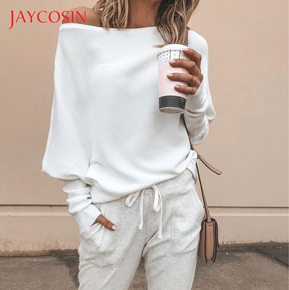 

Jaycosin Batwing sleeve casual sweater women tops Casual Sexy Off Shoulder Long Sleeve knit winter sweater women pull femme 11, Gy