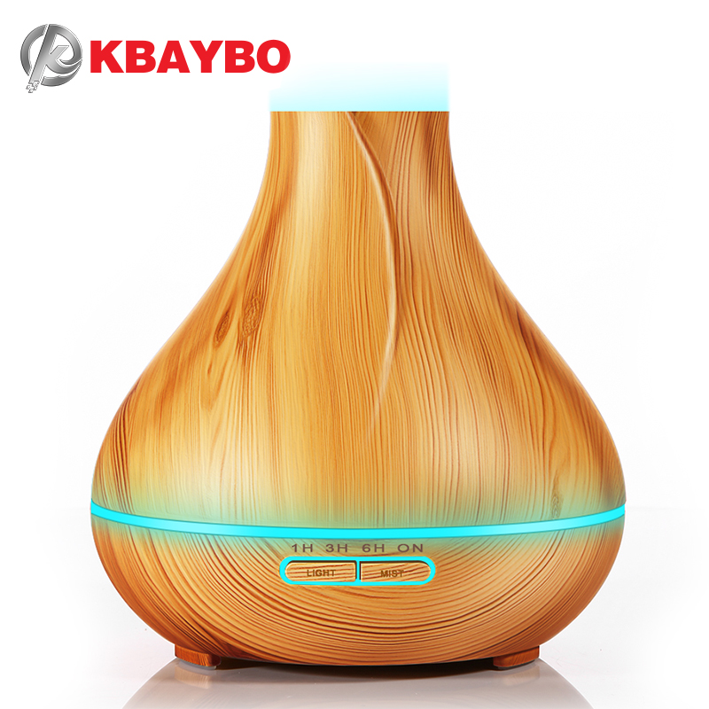 

400ml flat light wood grain humidifier aromatherapy essential oil ultrasonic diffuser 7 kinds of led color change selection for home