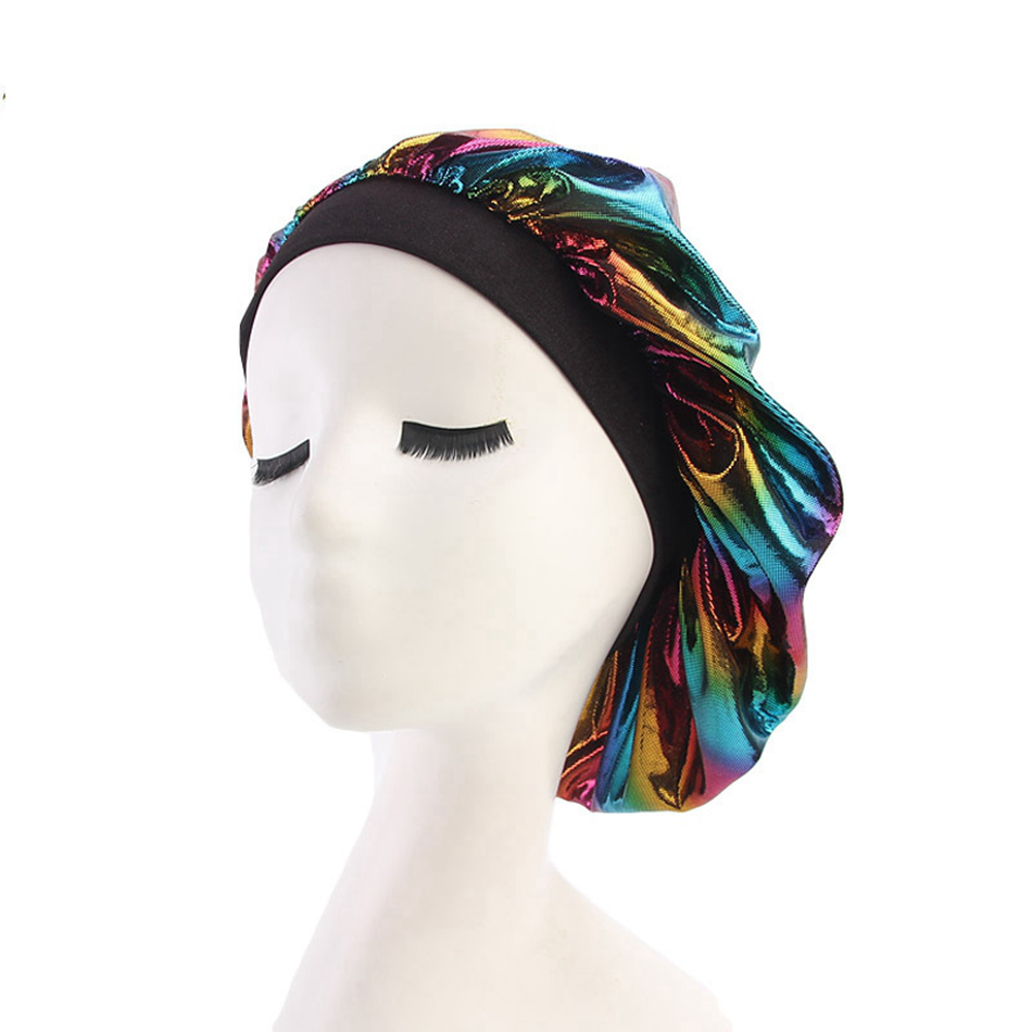 

Women Muslim Wide Hat Laser Elastic Breathable Bandana Sleeping Turban Silk Satin Hat Headwrap Chemo Cap Marcel Hats LJJA3799