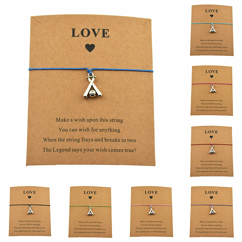 

New Summer Chic Antique Silver Baseball Bat Charm Make A Love Card Bracelets Punk Sports Jewelry Women Men Birthday Gifts