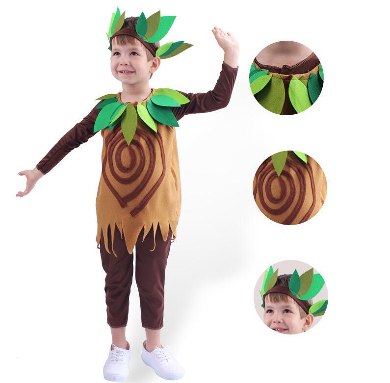 Enfants Arbre Costume Garçons Filles Halloween vert des feuilles des plantes de Noël Costumes Cosplay enfants Drame étape Performance Afficher Pr
