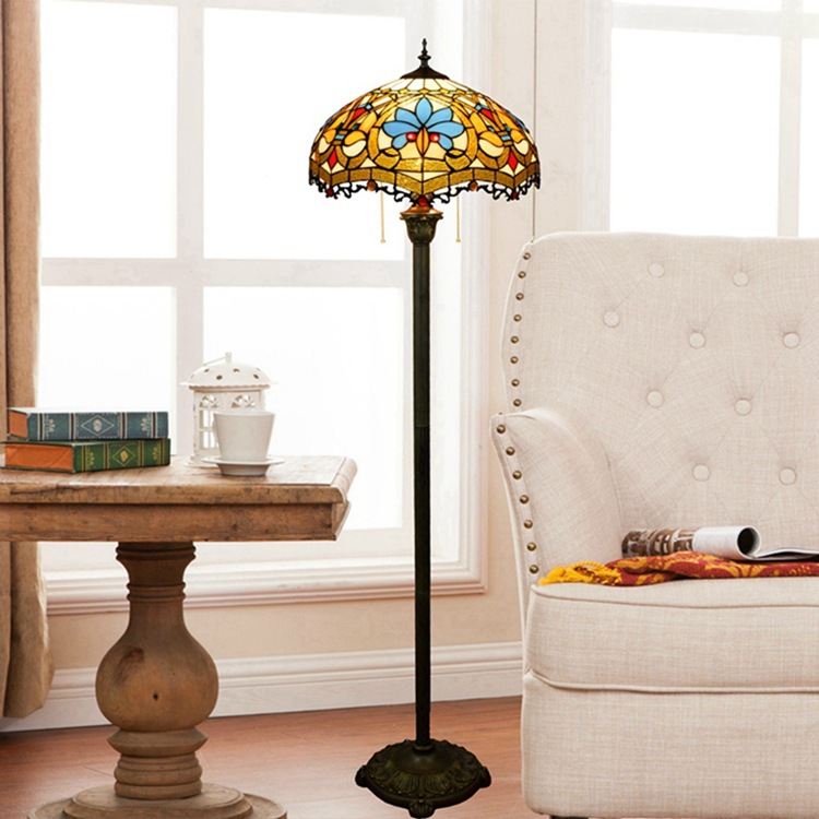 

Retro European Style Floor Lamp classic stained glass Lights hollow pendant round fairy tale bedroom lighting fixture living room