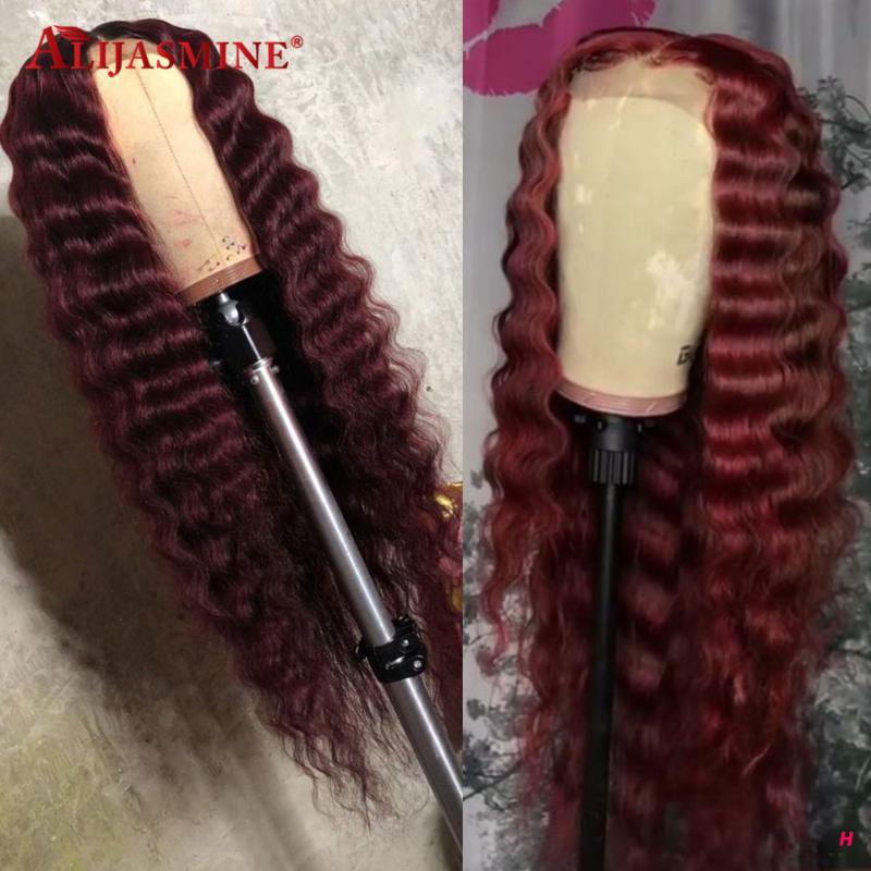 

180 Density 99J Burgundy Red Colored Human Hair Wigs Deep Wave 13x4 Lace Front Human Hair Wigs For Women Brazilian Remy, As pic