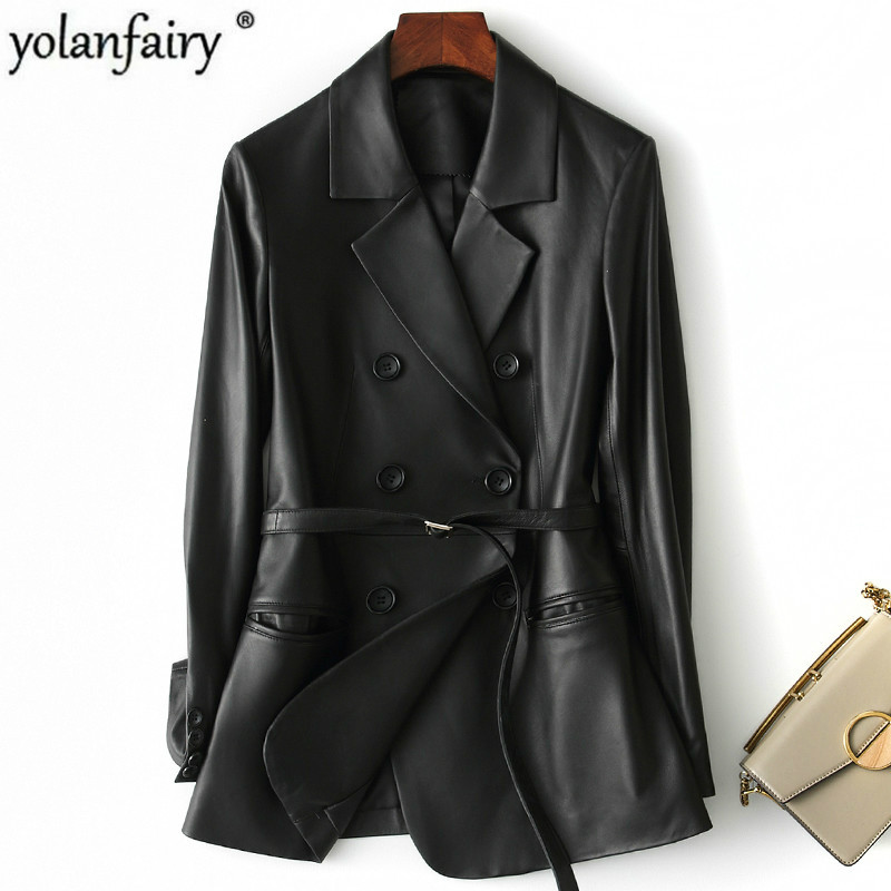 

2020 Genuine Leather Jacket Women Real Sheepskin Coat Spring Autumn Korean Women's Leather Jackets Veste Femme Y001Q KJ3779, Black