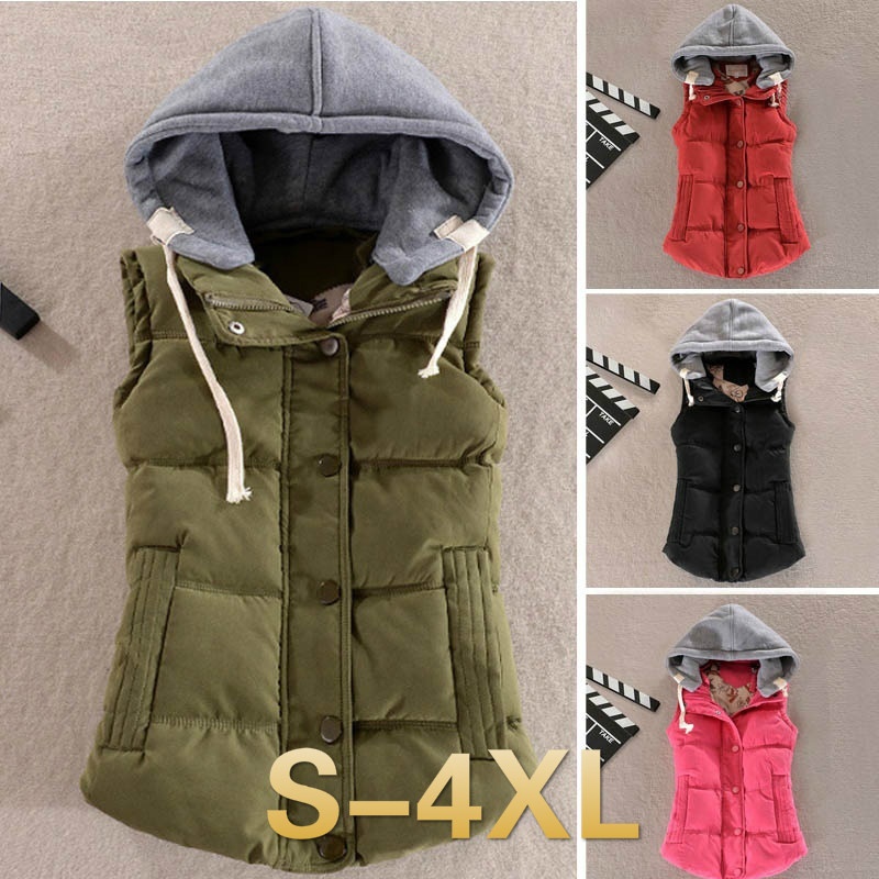 

Zogaa Hot Sale Gilet Veste Women Vest Female Warm Sleeveless Jacket Cotton Solid Hooded Vest for Women Streetware Solid Hooded, Black