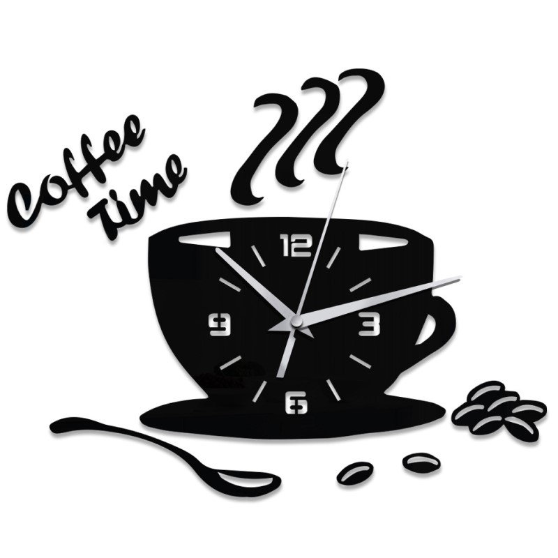 

3D Wall Clock Coffee Mug Decorative Dining Room Hanging Clock Acrylic Kitchen Decor