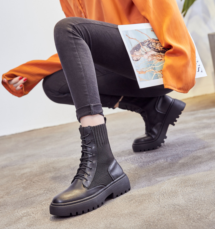 

Hot Sale-short ankle autumn winter boots cow genuine leather female ladies work 5.5cm height increasing shoes footwear, Black plush lining